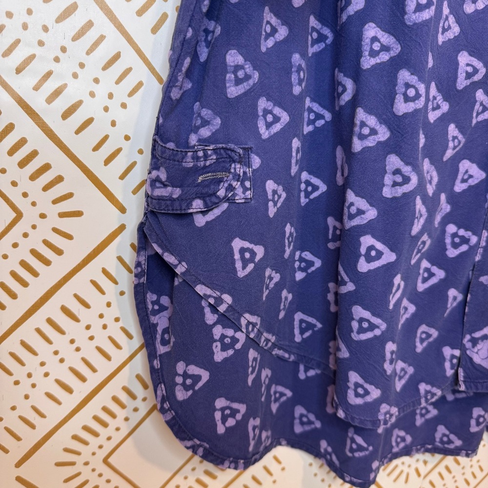 Vintage Button Down Shirt Size M Purple Batik Geometric Cotton Summer Casual - Picture 7 of 13